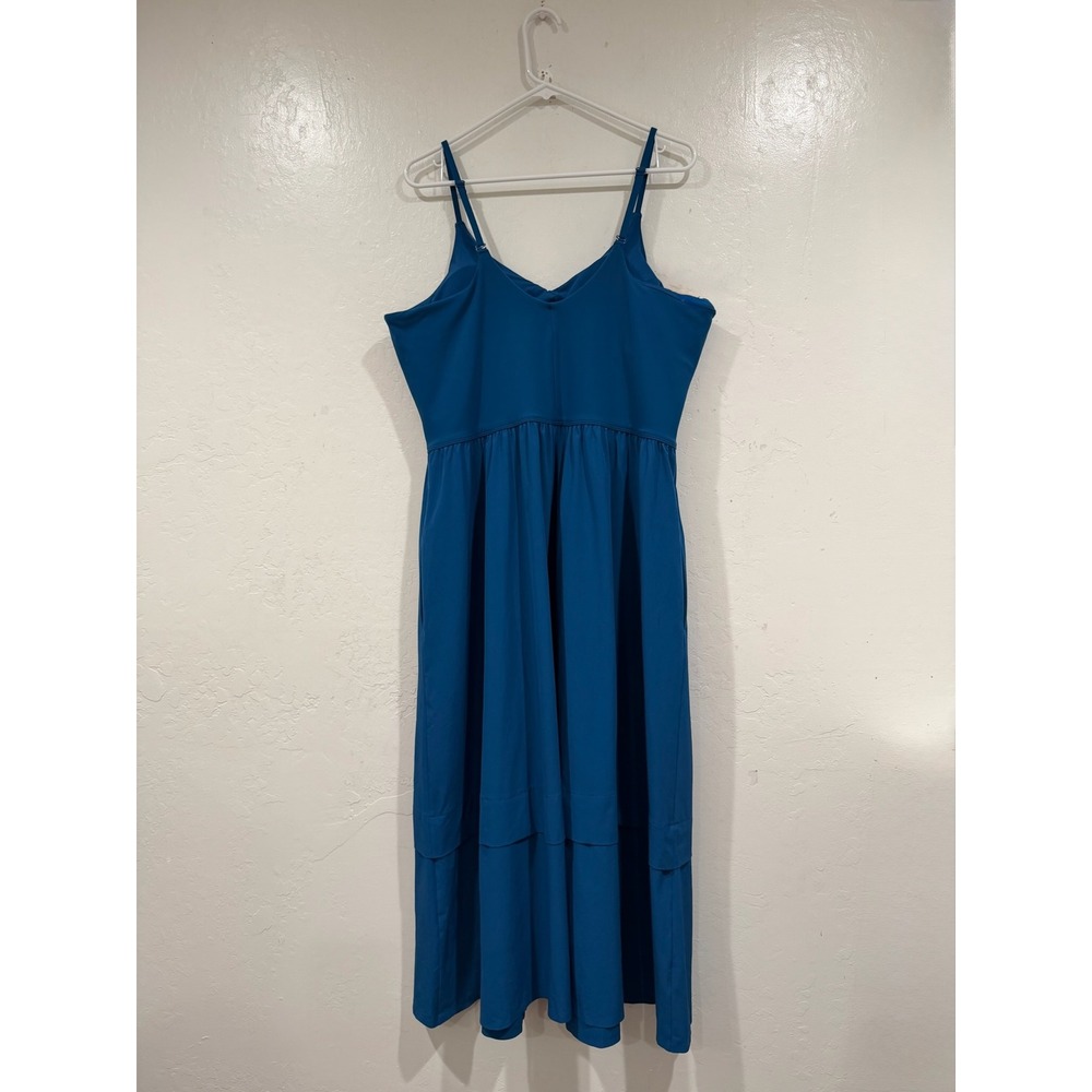Athleta Presidio Dress Blue V-Neck Tiered Midi Adjustable Straps Pockets XL - Picture 3 of 7